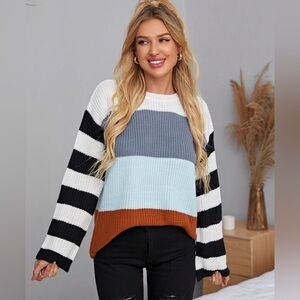 Color block striped knit sweater